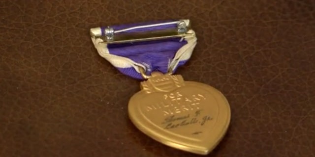 The purple heart medal belonging to Thomas F. Lachelle Jr.
