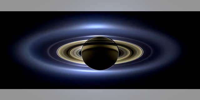 A new mosaic of Saturn and rings made by Cassini spacecraft, brightened version with contrast and color enhanced. Image released Nov. 12, 2013.