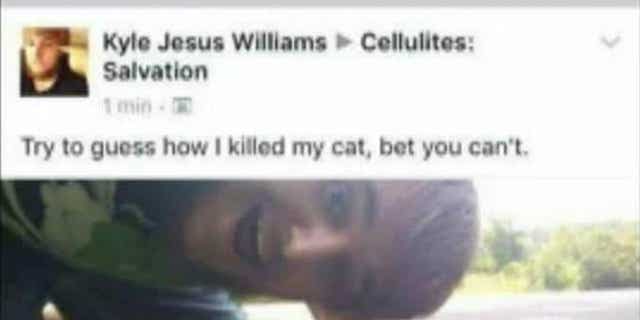 After a kitten was dragged behind a jeep, Williams killed the kitten with a rock, authorities said.