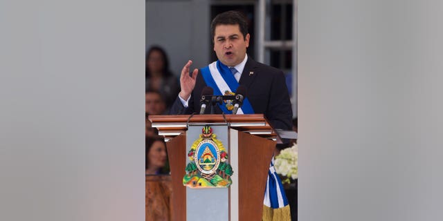 Honduras' President Juan Orlando Hernandez after his swearing in on Monday, Jan. 27, 2014.