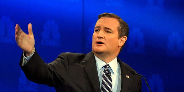In this Oct. 28, 2015, photo, Republican presidential candidate Sen. Ted Cruz, r-Texas, talks about the mainstream media during the CNBC Republican presidential debate at the University of Colorado in Boulder, Colo. Cruz says the U.S. adopt a European-style value added tax, adding to a division in the Republican presidential field. Some simply want to cut existing tax rates. But Cruz is among those who suggests scrapping the nations tax code entirely and starting from scratch.  (AP Photo/Mark J. Terrill)