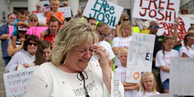 Laurie Holt at a demonstration held for her son's release from a Venezuelan jail.