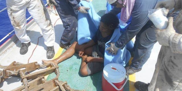 Aldi Novel Adilang seen shortly after being rescued.