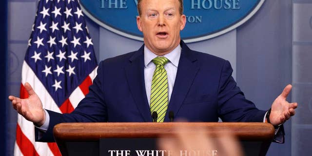 White House press secretary Sean Spicer speaks during the daily press briefing, Thursday, Feb. 2, 2017, in the briefing room of the White House in Washington. (AP Photo/Evan Vucci)