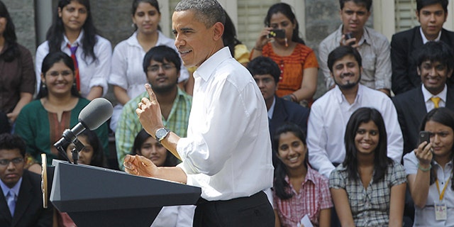 Nov. 7: President Obama speaks at a town-hall style event with students at St. Xavier's College in Mumbai, India.