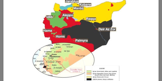 Map of Syria, the southwestern corner showing an area currently holding under a Putin and Trump-brokered ceasefire agreement near the Israeli border.