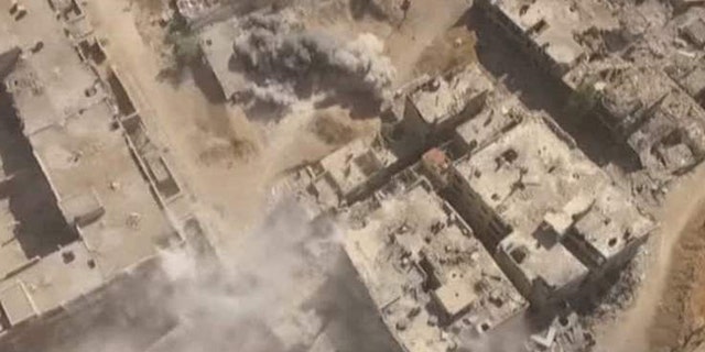 Drone shows destruction in Syria.