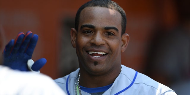 Yoenis Cespedes of the New York Mets on August 20, 2016 in San Francisco, California.