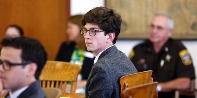 Owen Labrie looks around the courtroom during his trial in Concord, N.H. in August. (AP Photo/Jim Cole, Pool)