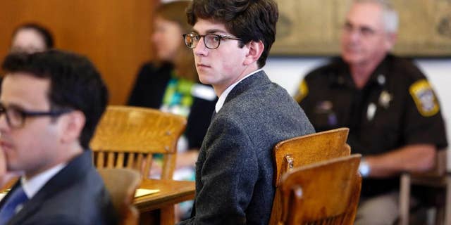 Owen Labrie looks around the courtroom during his trial in Concord, N.H. in August. (AP Photo/Jim Cole, Pool)