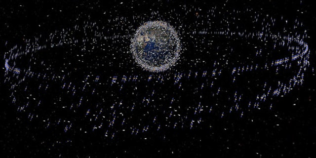 This graphic depicts the trackable object, satellites and space junk, in orbit around Earth.
