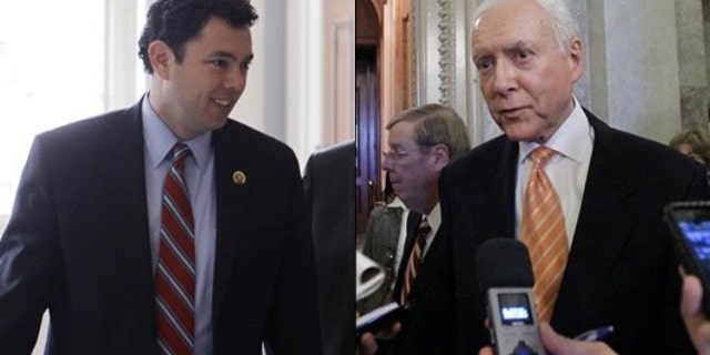 Shown here are Rep. Jason Chaffetz, left, and Sen. Orrin Hatch.