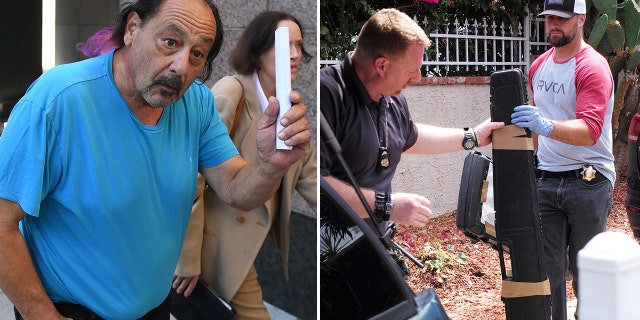 Authorities in California said they seized a small arsenal of guns and ammunition from the home of Robert Chain, 68, (pictured left) who was charged with making death threats against journalists of The Boston Globe.