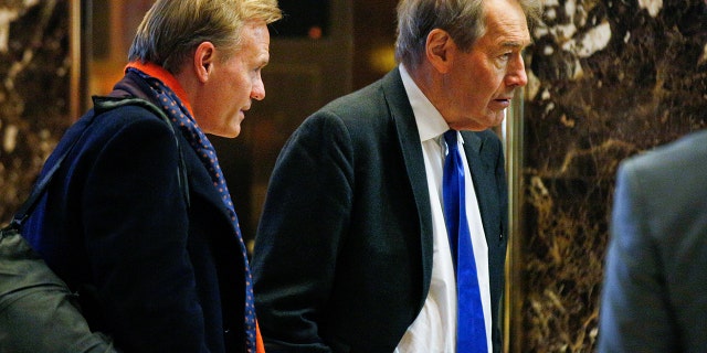 John Dickerson and Charlie Rose arrive to meet with U.S. President-elect Donald Trump at Trump Tower in Manhattan, New York City, U.S., November 21, 2016.