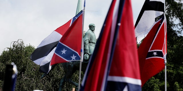 White nationalists rally around a statue of Robert E. Lee in Charlottesville.
