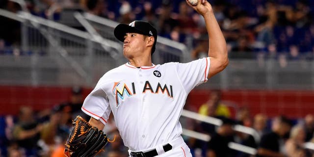 May 1, 2017; Miami, FL, USA; Miami Marlins starting pitcher Wei-Yin Chen (54) delivers a pitch during the first inning against the Tampa Bay Rays at Marlins Park. Mandatory Credit: Steve Mitchell-USA TODAY Sports