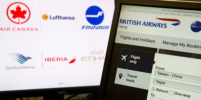 May 21, 2018: A computer screens display the booking website of British Airways showing "Taiwan-China" in Beijing, China.