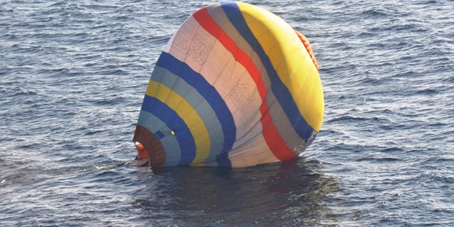 Jan. 1, 2013: A hot-air balloon in which the Coast Guard says a Chinese cook took a ride, in waters near the East China Sea islands called Senkaku by Japan and Diaoyu by China.