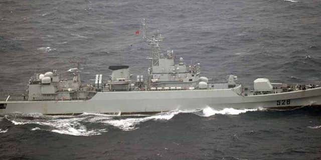 Oct. 16, 2012:  Chinese frigate sails in waters off the island of Yonaguni in Japan's Okinawa prefecture.