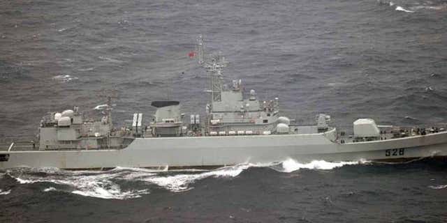 Oct. 16, 2012: Chinese frigate sails in waters off the island of Yonaguni in Japan's Okinawa prefecture.