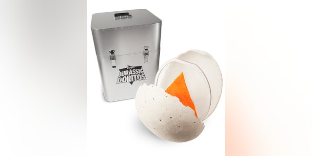 The Jurassic Doritos come inside a “dinosaur egg” stored in a Jurassic prop-replica crate.