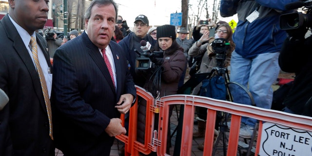 New Jersey Gov. Chris Christie arrives at Fort Lee, N.J., on Jan. 9, 2014.