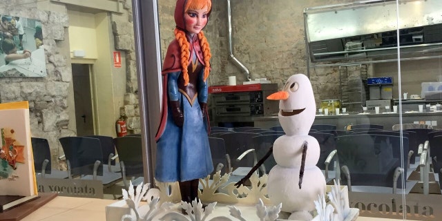 Characters from the Disney movie “Frozen” on display.