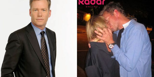 Chris Hansen is shown in an NBC promotional photo, left, and with his alleged former mistress Kristyn Caddell, right.
