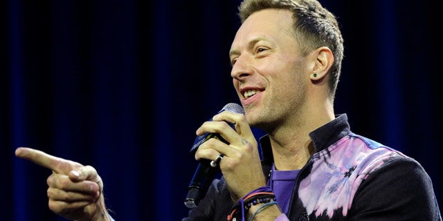 Chris Martin of Coldplay speaks during a halftime news conference for the upcoming NFL Super Bowl 50 football game Thursday, Feb. 4, 2016, in San Francisco. (AP Photo/David J. Phillip)