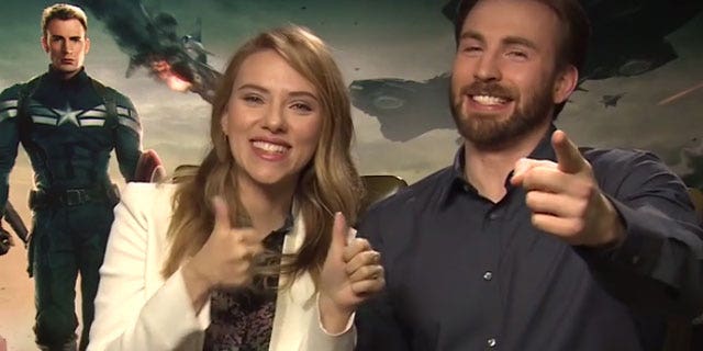 Scarlett Johansson and Chris Evans in viral wedding video.