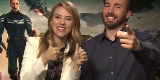 Scarlett Johansson and Chris Evans in viral wedding video.