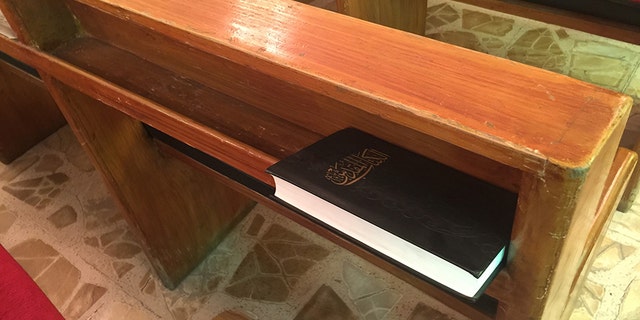 A prayer book at Alliance Evangelical Church in Baghdad