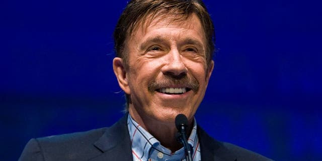 Actor Chuck Norris speaks during the National Rifle Association's 139th annual meeting in Charlotte, North Carolina May 14, 2010.
