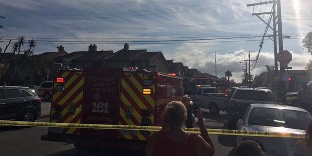 A photo from the scene of a small plane crash in Hawthorne, Calif. (Fox News)