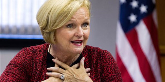 FILE - In this Aug. 23, 2013 file photo, Sen. Claire McCaskill, D-Mo., speaks in St. Joseph, Mo. Much to her astonishment but fulfilling a lifelong dream, the former prosecutor was chosen Monday, Jan. 26, 2016 for jury duty in St. Louis to help decide a slip-and-fall case against a convenience store giant accused of negligence. (AP Photo/The St. Joseph News-Press, Sait Serkan Gurbuz, File)