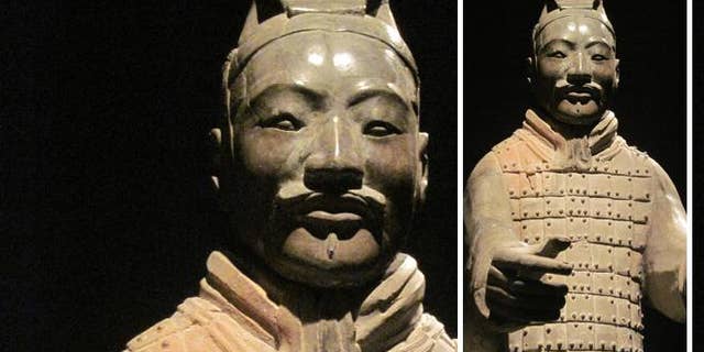 An army of clay warriors guards the tomb of China's first emperor, Qin Shi Huang, who died in 210 BC. The tomb is still under excavation near Xi'an, China.