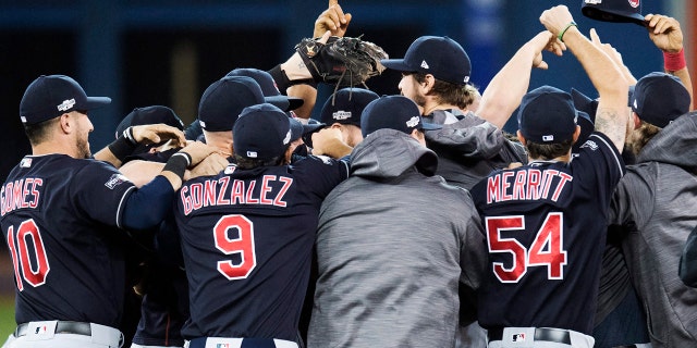 Oct. 19, 2016: The Cleveland Indians celebrate after defeating the Toronto Blue Jays 3-0 in Game 5 of the American League Championship Series in Toronto