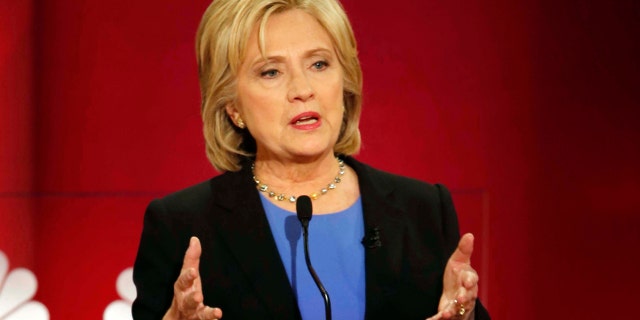 Democratic presidential candidate, Hillary Clinton speaks at the NBC, YouTube Democratic presidential debate at the Gaillard Center, Sunday, Jan. 17, 2016, in Charleston, S.C. (AP Photo/Mic Smith)