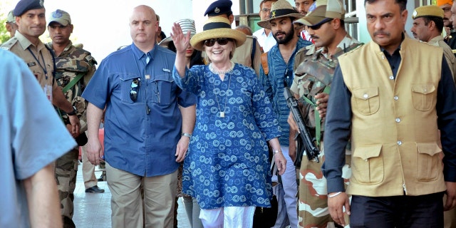 Hillary Clinton arrives in Jodphur, India on Tuesday.