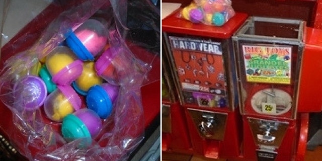 Police in Bell Gardens discovered cocaine hidden in vending machine toys on Monday after a boy's trinket ruptured and spilled out white powder. (Bell Gardens Police Department)