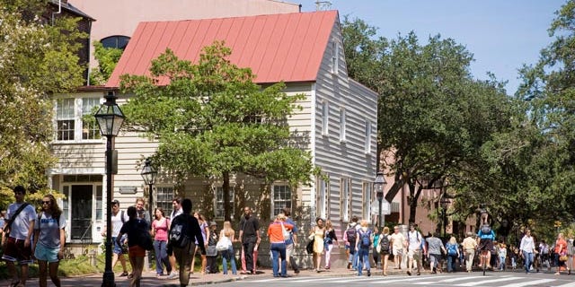 Students walk at the College of Charleston in South Carolina.