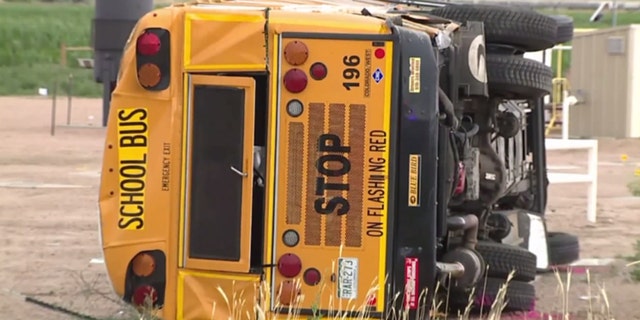 A school bus overturned in Colorado on Thursday after being run off the road.