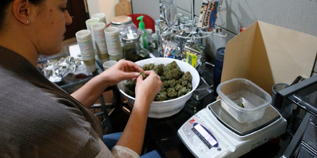 Dec. 31, 2013: Danielle Hackett prepares marijuana buds for sale at BotanaCare in Northglenn, Colorado.