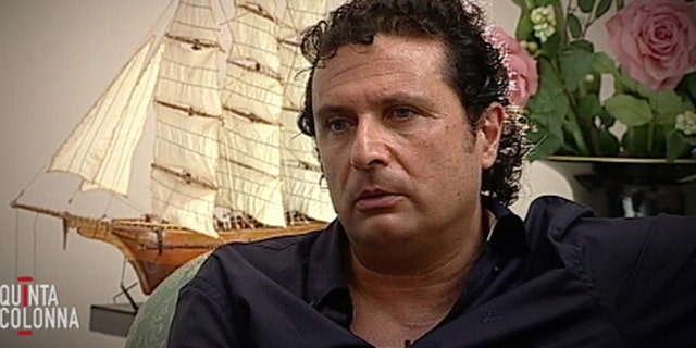 In this frame grab taken from video and released by Italian media conglomerate Mediaset on Tuesday, July 10, 2012, Francesco Schettino is seen during an exclusive interview to the "Quinta Colonna" programme that was broadcast, Tuesday, July 10, 2012 on Mediaset Channel 5.