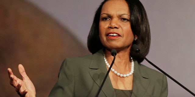 March 15, 2014: Former Secretary of State Condoleezza Rice gestures while speaking at the California Republican Party 2014 Spring Convention in Burlingame, Calif.