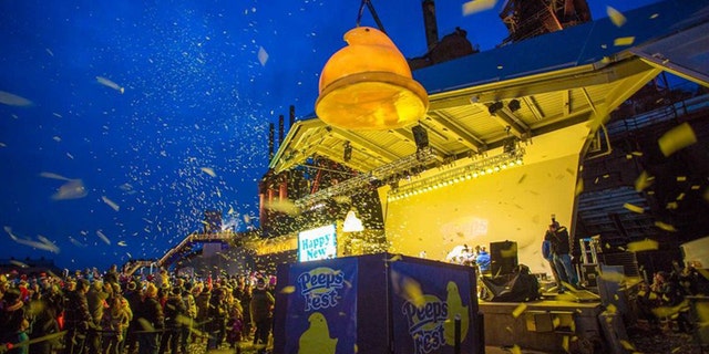 Bethlehem, PA, drops an effigy of the marshmallow dessert at part of annual PeepsFest.