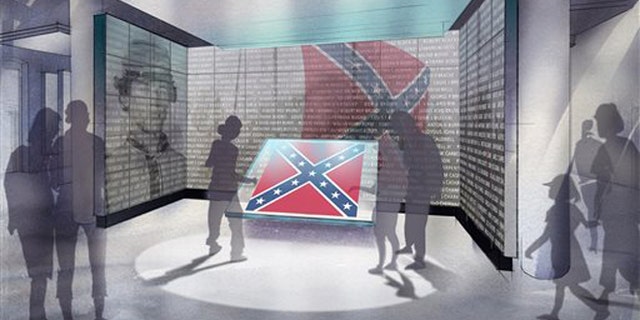 Dec. 3, 2015: This rendering made available by Haley Sharpe Design, shows the approved display design where the confederate flag that was removed from the South Carolina statehouse in the summer of 2015 will be shown.