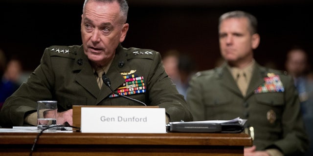 Joint Chiefs Chairman Gen. Joseph Dunford testifies on Capitol Hill in Washington, Thursday, Sept. 22, 2016, before the Senate Armed Services Committee hearing.