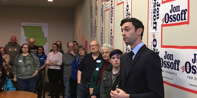 FILE: March 11, 2017: Jon Ossoff, the Democratic candidate in this year's Georgia special House election, at his Cobb County campaign office. (AP)