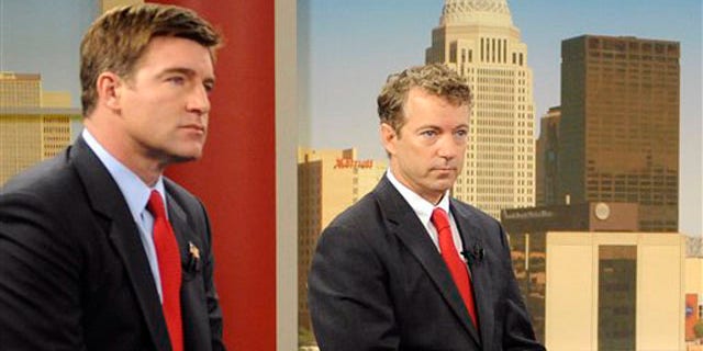 Candidates for Kentucky Senate, Democrat Jack Conway, left, and Republican Rand Paul prepare for a 'Fox News Sunday' debate in Louisville, Ky., Oct. 3. (AP Photo)